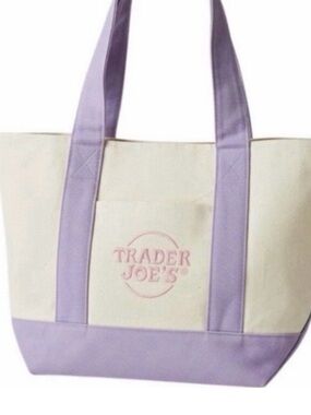 Trader Joe's Cream and Lavender Canvas Tote